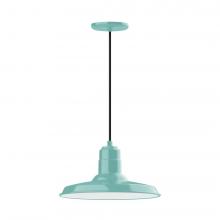 Montclair Light Works PEB183-48-W14-L13 - 14" Warehouse shade, LED Pendant with black cord and canopy, wire grill, Sea Green