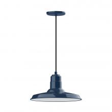Montclair Light Works PEB183-50-W14-L13 - 14" Warehouse shade, LED Pendant with black cord and canopy, wire grill, Navy