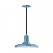 Montclair Light Works PEB183-54-W14-L13 - 14" Warehouse shade, LED Pendant with black cord and canopy, wire grill, Light Blue
