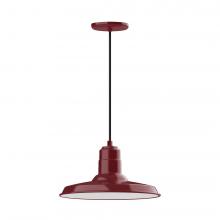 Montclair Light Works PEB183-55-W14-L13 - 14" Warehouse shade, LED Pendant with black cord and canopy, wire grill, Barn Red