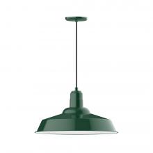 Montclair Light Works PEB186-42-W20-L14 - 20" Warehouse shade, LED Pendant with black cord and canopy, wire grill, Forest Green