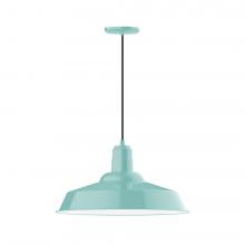 Montclair Light Works PEB186-48-W20-L14 - 20" Warehouse shade, LED Pendant with black cord and canopy, wire grill, Sea Green
