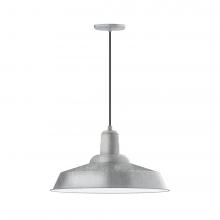 Montclair Light Works PEB186-49-C12-L14 - 20" Warehouse shade, LED Pendant with gray solid fabric cord and canopy, Painted Galvanized