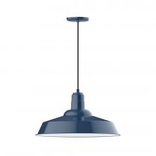 Montclair Light Works PEB186-50-C27-L14 - 20" Warehouse shade, LED Pendant with neutral argyle fabric cord and canopy, Navy