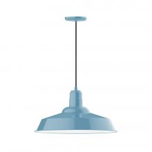 Montclair Light Works PEB186-54-W20-L14 - 20" Warehouse shade, LED Pendant with black cord and canopy, wire grill, Light Blue