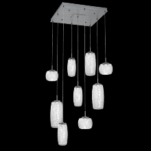 Hammerton CHB0091-09-GM-C-C01-L3 - Vessel 9pc Square Multi-Pendant-Gunmetal-Clear Blown Glass-Cloth Braided Cord-LED 3000K