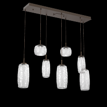 Hammerton PLB0091-07-FB-C-C01-L1 - Vessel 7pc Linear Multi-Pendant-Flat Bronze-Clear Blown Glass-Cloth Braided Cord-LED 2700K