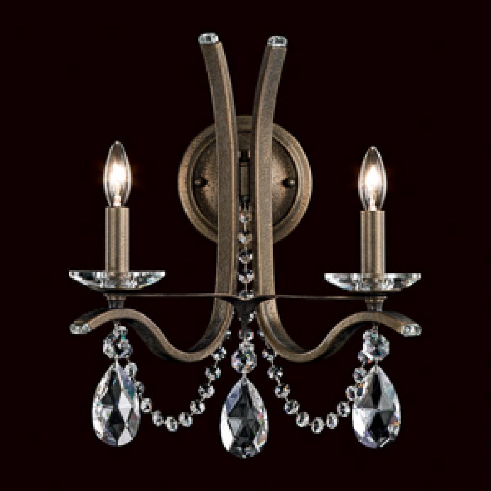 Vesca 2 Light 110V Wall Sconce in Etruscan Gold with Clear Crystals From Swarovski®