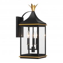 Crystorama SIM-801-MK-TG - Simpson 3 Light Matte Black + Textured Gold Outdoor Sconce