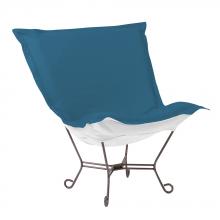 Howard Elliott Q500-298 - Scroll Puff Chair Seascape Turquoise Titanium Frame