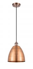  516-1P-AC-MBD-9-AC-LED - Bristol - 1 Light - 9 inch - Antique Copper - Cord hung - Mini Pendant