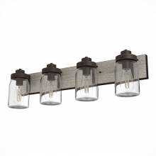 Hunter 48023 - Hunter Devon Park Onyx Bengal and Barnwood with Clear Glass 4 Light Bathroom Vanity Wall Light Fixtu