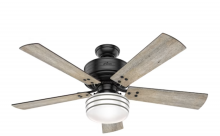 Hunter 55078 - Hunter 52 inch Cedar Key Matte Black Damp Rated Ceiling Fan with LED Light Kit and Handheld Remote