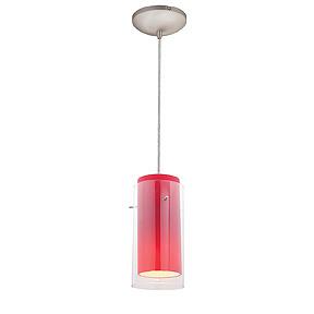 One Light Brushed Steel Clear Outer Red Inner Glass Down Mini Pendant