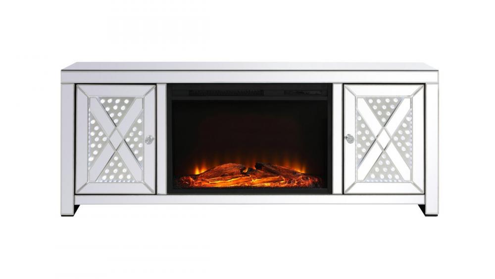 Raiden 59 Inch LED Mirrored Tv Cabinet with Wood Fireplace