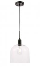  LD6213BK - Gabe 1 Light Black and Clear Seeded Glass Pendant