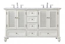 Elegant VF30560DAW - 60 inch Double Bathroom Vanity in Antique White