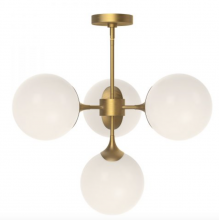 Alora Lighting SF505326AGOP - Nouveau 26-in Aged Gold/Opal Matte Glass 3 Lights Semi Flush Mount