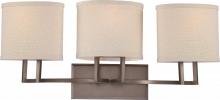  60/4853 - Gemini - 3 Light Vanity with Khaki Fabric Shades - Hazel Bronze Finish