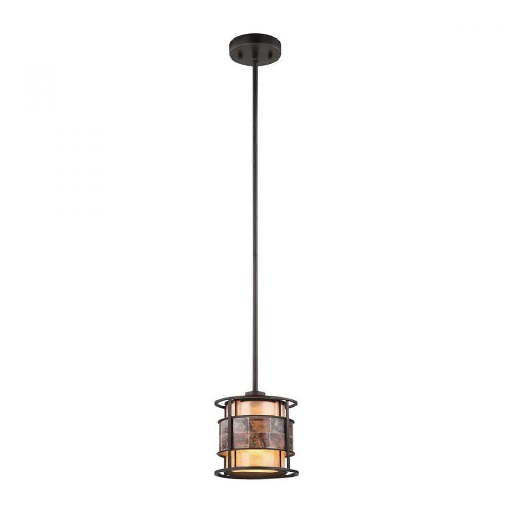 Tremont 1-Light Mini Pendant in Tiffany Bronze with Brown and Tan Mica Shade - Includes Adapter Kit